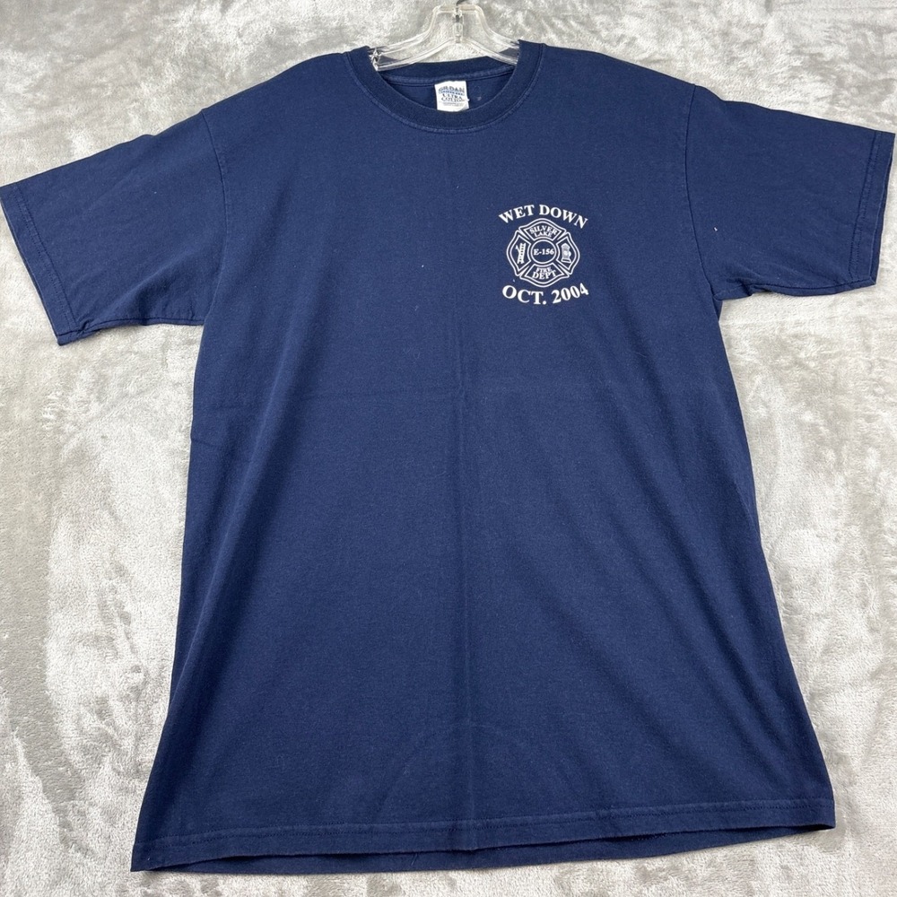 Vintage 2004 Silver Lake Fire Dept‎ Wet Down T-Shirt Navy Blue Large The Swamp